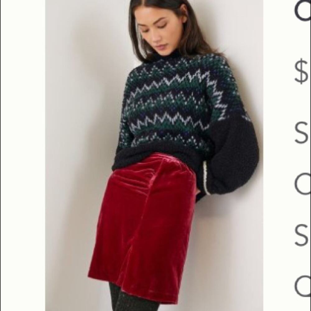 Anthropologie Connie Velvet Mini Skirt Raspberry Red Cherry Red NEW - Picture 7 of 7